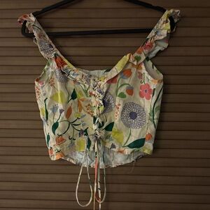 VRG Floral Lace-Up Women's Blouse